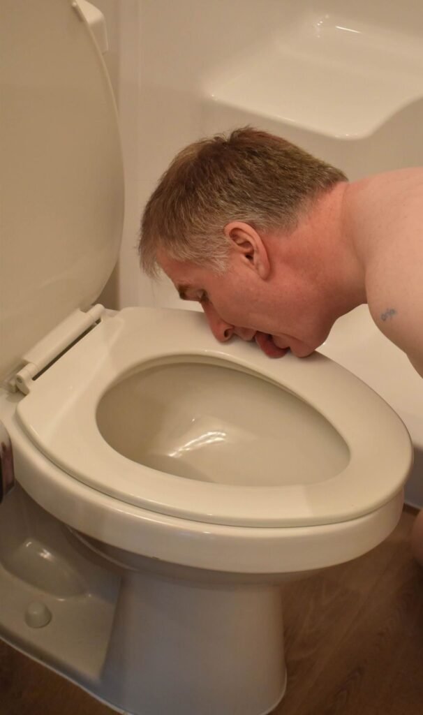 toilet slave humiliation- A male licks the seat of a toilet for humiliation. 