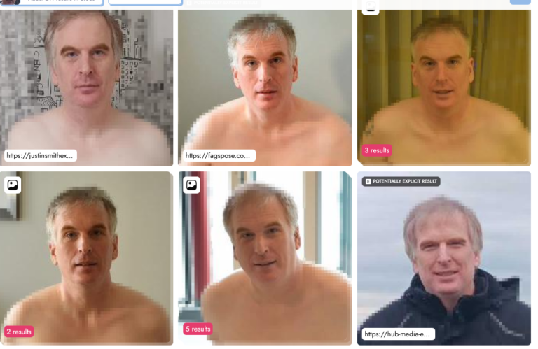 Example of a reverse image search showing nude photos of a male.