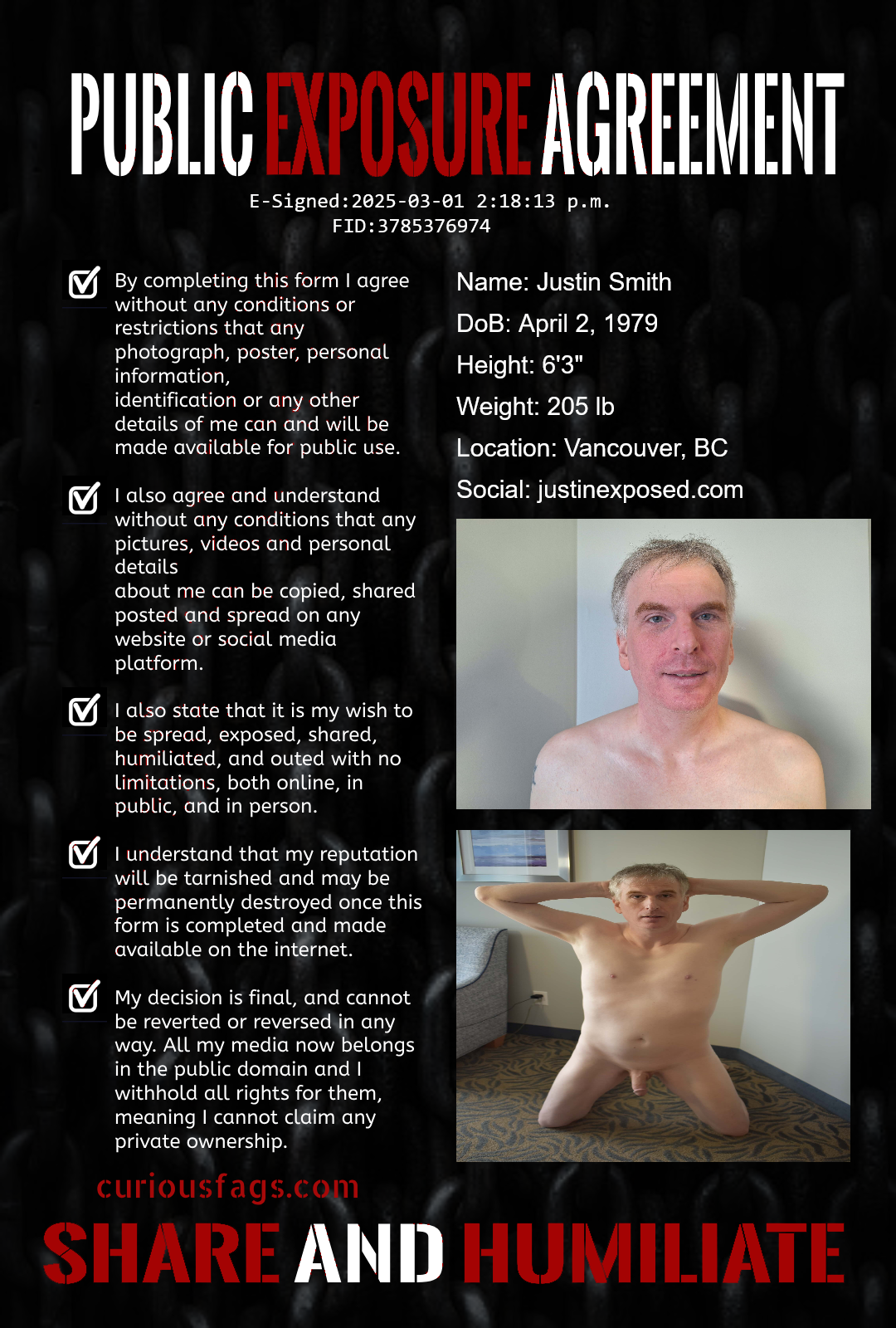 Public Exposure Agreement-PEA of an exposed fag.
